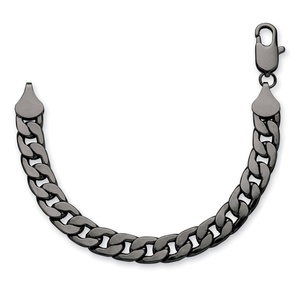 PalmBeach Jewelry Men's 12 mm Curb-Link Bracelet Black Ruthenium-Plated 9&quot;