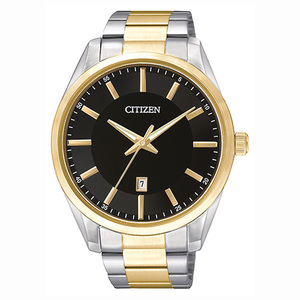 Mens Quartz Two-Tone Bracelet Watch Black Dial