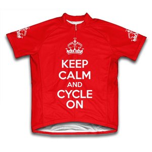 Scudo Keep Calm and Cycle On Microfiber Short-Sleeved Cycling Jersey, Red, L