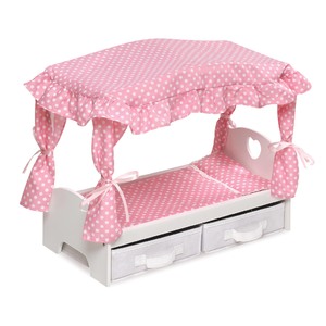 Badger Basket Canopy Doll Bed with Two Storage Baskets - Pink/Polka Dot