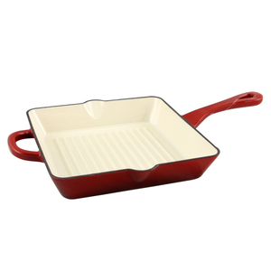 Crock-Pot. Artisan 10" Square Enameled Cast Iron Grill Pan in Scarlet Red