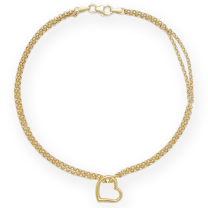 Solid 10k Yellow Gold 10&quot; Freeform Heart Anklet