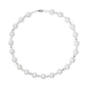 Silver Tone  Grey Shell Bead & Swarovski Crystal  Sterling Silver Necklace