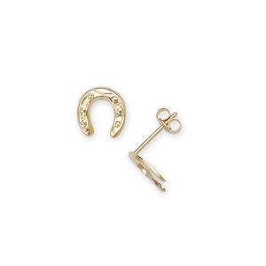14k Yellow Gold Girls Horse Shoe Shape Children Stamping Earrings - Measures 8x7mm