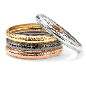 PalmBeach Jewelry Rosetone Blacktone Yellow Gold Tone Silvertone Set of Four Hammered-Style Bangle Bracelets