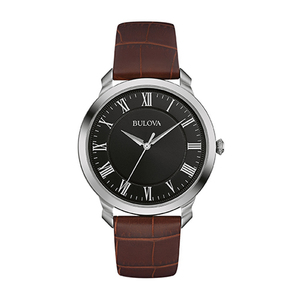 Mens Brown Leather Strap Watch Black Dial