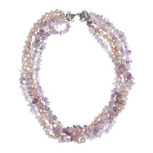 Lita 5 Row Amethyst and Freshwater Pearl Necklace