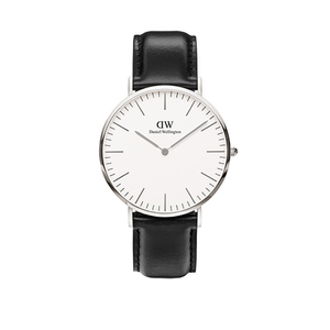 Classic Sheffield 40mm Silver Case Watch w/ Black Leather Strap