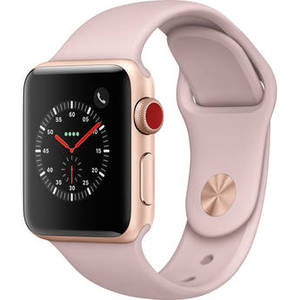 Watch Series 3 38mm Smartwatch (GPS + Cellular, Gold Aluminum Case, Pink Sand Sport Band)