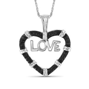 JewelonFire Black Diamond Accent Sterling Silver Love Heart Pendant