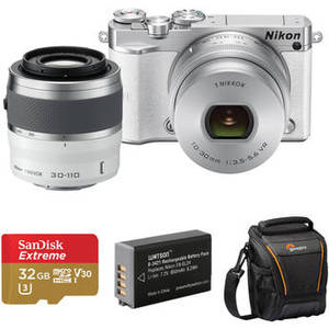 1 J5 Mirrorless Digital Camera with 10-30mm and 30-110mm Lenses and Accessories Kit (White)