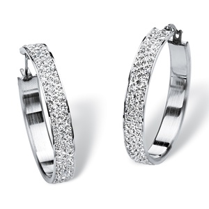 PalmBeach Jewelry Pave Birthstone Hoop Earrings in Stainless Steel