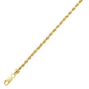 10K Yellow 2.5mm Anklet - 10 Inch Hollow Rope Chain - Lobster-claw