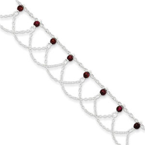 Sterling Silver Garnet Anklet - 10 Inch - Spring Ring