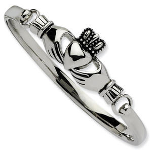 Stainless Steel Hinged Claddagh Bangle Bracelet