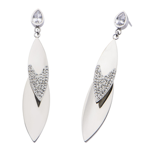 Inox Jewelry Women's Stainless Steel Crystal Two Leaf Dangle Earrings