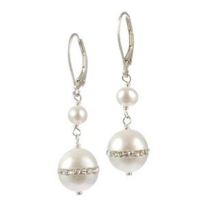 Rhinestone Ringed Pearl With Sterling Silver Earrings