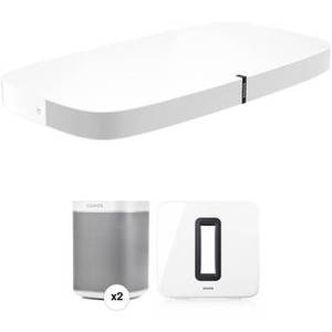 PLAYBASE Wireless Soundbase, PLAY:1 Wireless Speaker Pair, and SUB Wireless Subwoofer Kit (White)