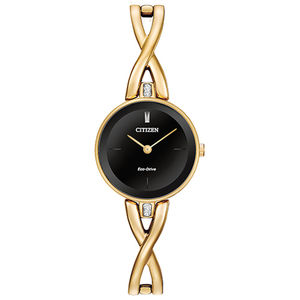 Womens Silhouette Eco-Drive Gold-Tone Watch Black Dial