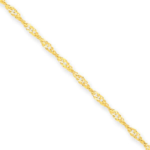 14k Yellow Gold 1.6mm Singapore Chain Anklet - 10 Inch - Lobster Claw