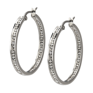 Inox Jewelry Women's Stainless Steel Inner and Outer Cubic Zirconia Matte Stone Hoops Earrings