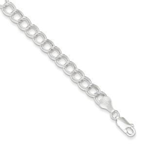 Sterling Silver 6mm Double Link Charm Bracelet - 7 Inch - Lobster Claw