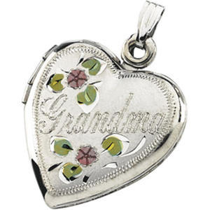 Sterling Silver Tri-Color Grandma Heart Locket - 3/4&quot; wide