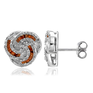 1/4 cttw Red baguettes and white round Earring in Sterling Silver