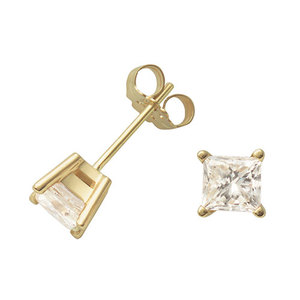 14k Yellow Gold .50twt Princess Cut Diamond Earrings