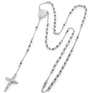 West Coast Jewelry Stainless Steel Polished Rosary Ball Bead Necklace