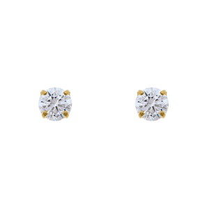 14K Yellow Gold 3mm Round Cubic Zirconia Stud Earrings