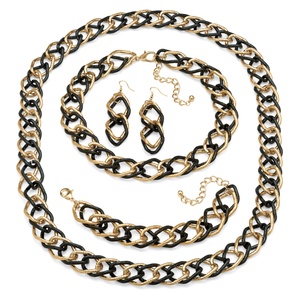 PalmBeach Jewelry Yellow Gold Tone and Black Rhodium-Plated Double Curb-Link Necklace Bracelet and Earring Set