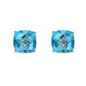 Sterling Silver 8mm Cushion Checktop Blue Topaz Studs