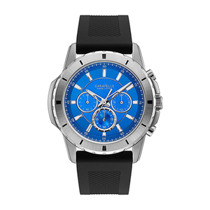 Mens Black Silicone Strap Chronograph Watch Blue Dial