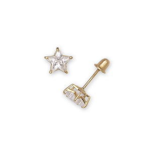 14k Yellow Gold 6x6mm Star Cubic Zirconia Screwback Earrings