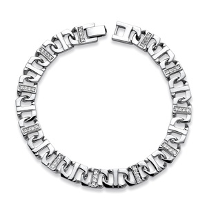 PalmBeach Jewelry Men's 1.10 TCW Cubic Zirconia 10 mm Mariner-Link Bracelet in in Silvertone 8 3/4&quot;