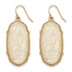PalmBeach Jewelry Oval-Cut Aurora Borealis Simulated Opal Drop Earrings in Gold Tone 1&quot;