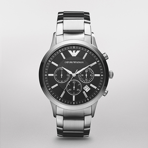 Mens Classic Silver-Tone Watch w/ Black Multi-Dials