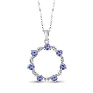 JewelonFire 1 Carat T.G.W. Tanzanite And White Diamond Accent Sterling Silver Open Round Shape Pendant