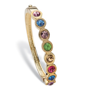 PalmBeach Jewelry Round Multicolor Crystal Halo-Style Bangle Bracelet in Gold Tone 8"