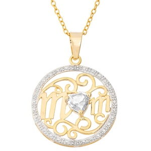 Diamond Accent Two-Tone MOM Scroll Pendant in Gold over Sterling Silver with an 18 inch Cable Chain