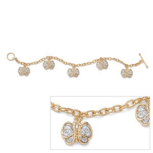 PalmBeach Jewelry 18k Yellow Gold-Plated Filigree Butterfly Charm Bracelet 7 1/2&quot;