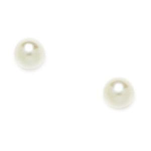 14k Yellow Gold White 4mm Freshwater Cultured Pearl Round Stud Screwback Earrings