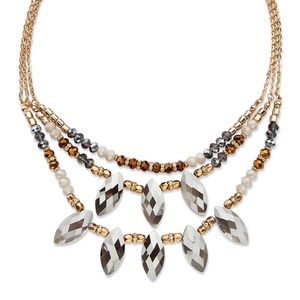 PalmBeach Jewelry Marquise-Cut Grey Crystal Multi-Strand Gold Tone Statement Necklace Adjustable 18&quot;