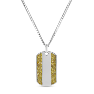 Sterling Silver Gold Glitter Dog Tag Pendant with 24 Inch Steel Curb Chain
