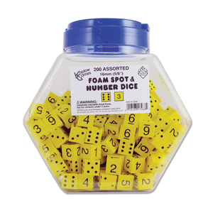 Koplow Games 16Mm Foam Dice Tub Of 200 Yellow Spot & Number