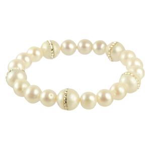 Lita White Pearl With Pearl CZ Inlay Accents Stretch  Bracelet