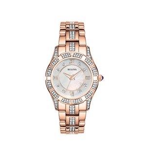 Womens Rose Gold-Tone Crystal Stone Watch