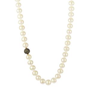 White Freshwater Pearl, Pave Diamond Bead and 14k Gold Necklace