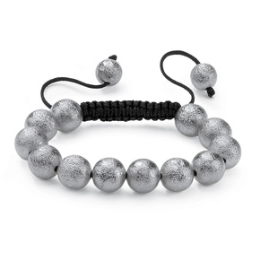PalmBeach Jewelry Matte Silvertone Black Macrame Rope Tranquility-Style Beaded Bracelet 8&quot;